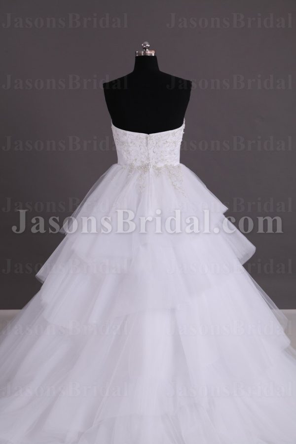 Stunning Ball Gown Sweetheart Embroidered Sweep Train Layered Tulle Satin Wedding Dresses