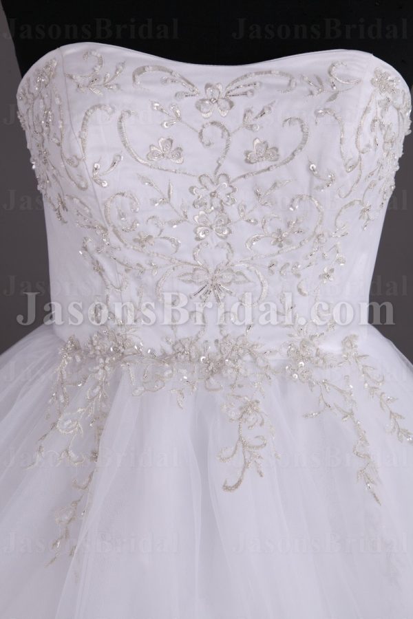 Stunning Ball Gown Sweetheart Embroidered Sweep Train Layered Tulle Satin Wedding Dresses