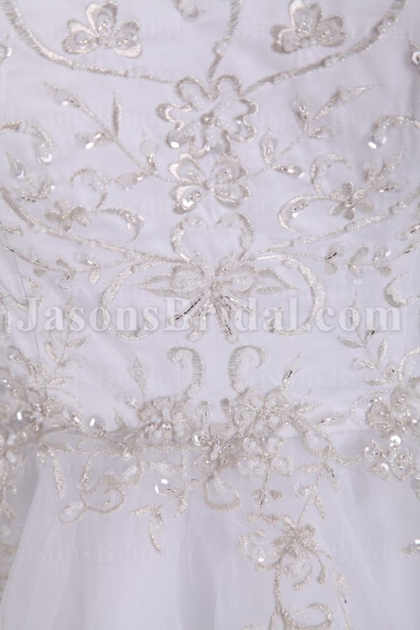 Stunning Ball Gown Sweetheart Embroidered Sweep Train Layered Tulle Satin Wedding Dresses
