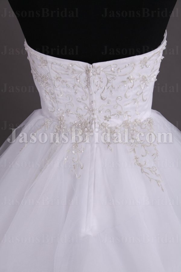 Stunning Ball Gown Sweetheart Embroidered Sweep Train Layered Tulle Satin Wedding Dresses