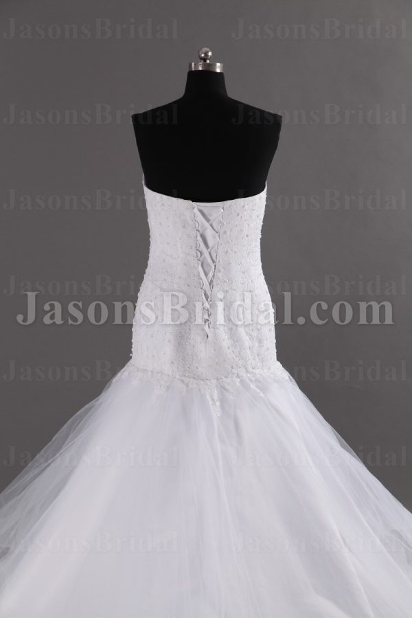 Fit-and-Flare Sweetheart Beaded Allover Lace Appliques Sweep Train Layered Tulle Wedding Dresses