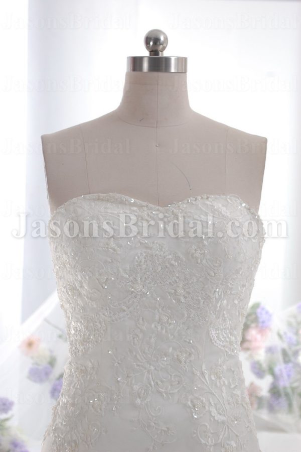 Fit-and-Flare Sweetheart Beaded Allover Appliques Sweep Train Tulle over Satin Wedding Dresses