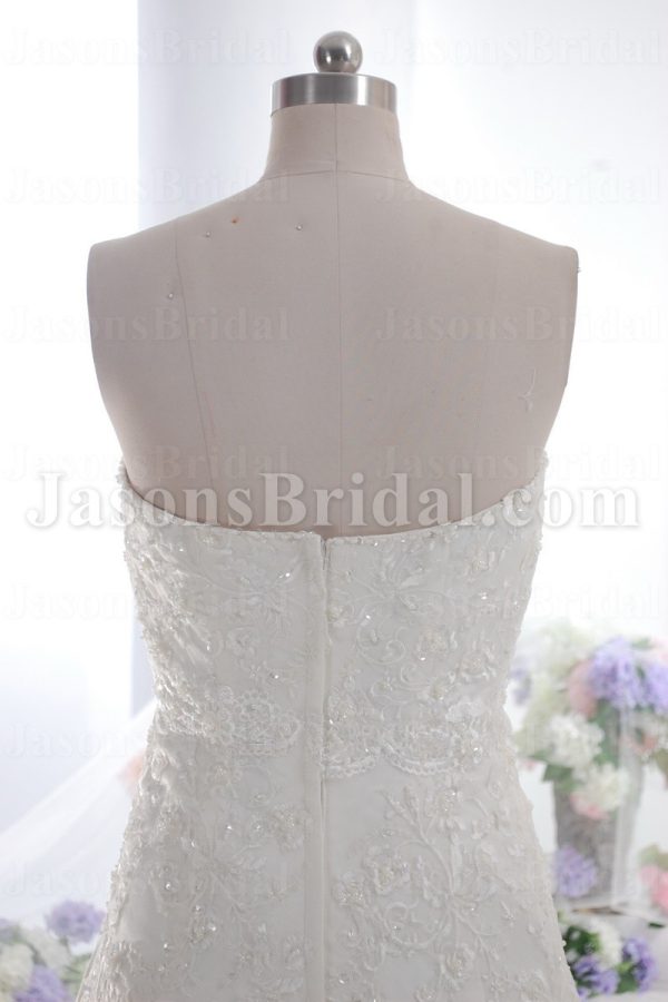 Fit-and-Flare Sweetheart Beaded Allover Appliques Sweep Train Tulle over Satin Wedding Dresses