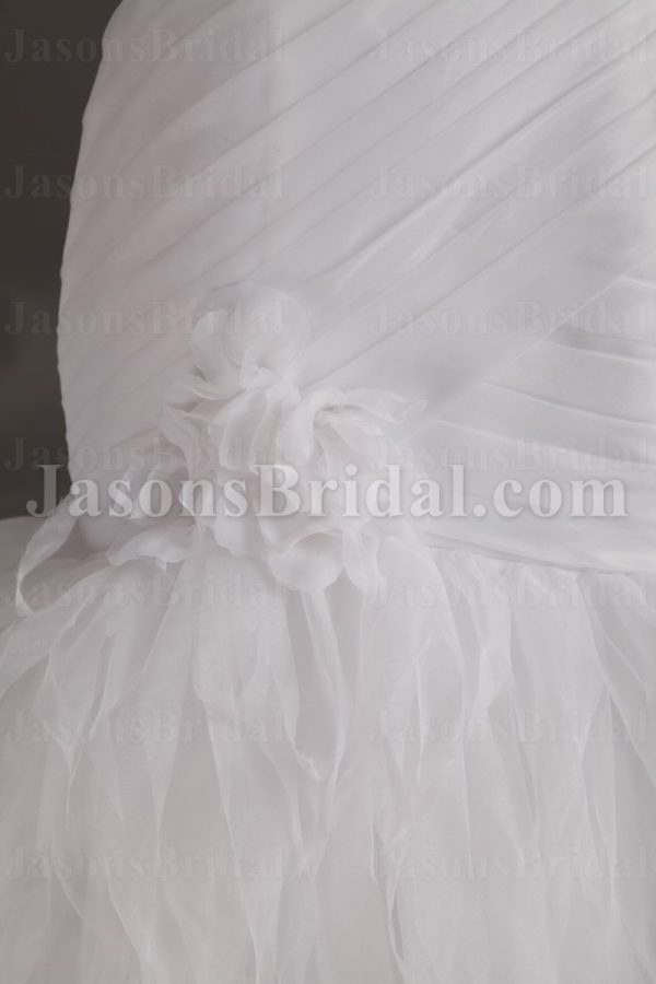 Fit-and-Flare Floral One-shoulder Sweetheart Asymmetrical Ruched Sweep Train Ruffled Tulle Wedding Dresses