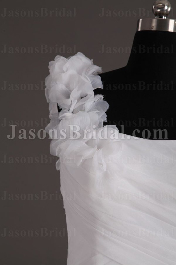 Fit-and-Flare Floral One-shoulder Sweetheart Asymmetrical Ruched Sweep Train Ruffled Tulle Wedding Dresses