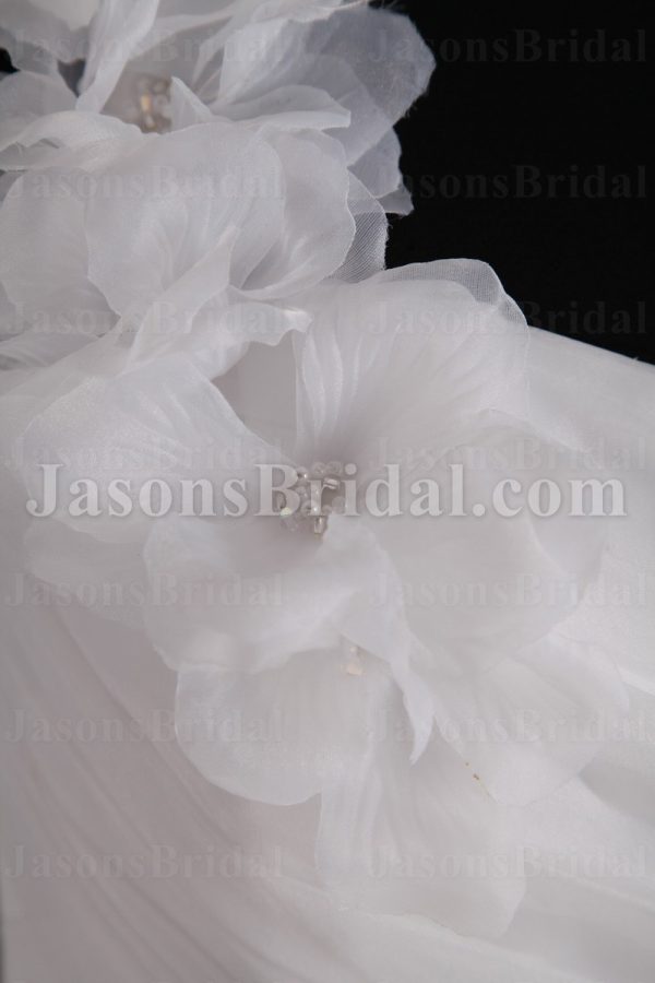 Fit-and-Flare Floral One-shoulder Sweetheart Asymmetrical Ruched Sweep Train Ruffled Tulle Wedding Dresses