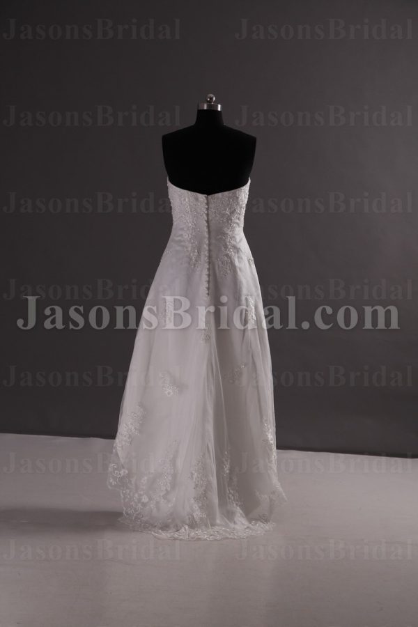 Mermaid Sweetheart Beaded Appliques High-low Hemline Lace over Satin Wedding Dresses