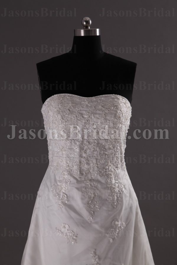 Mermaid Sweetheart Beaded Appliques High-low Hemline Lace over Satin Wedding Dresses