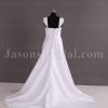Princess A-line Cap Sleeve Sweetheart Beaded Embroidered Jeweled Ruched Waistband Front Slit Chapel Train Satin Wedding Dresses