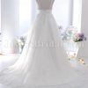 A-line Spaghetti Sweetheart Beaded Appliques Ruched Belt Adorned Flower Sweep Train Tulle Lace over Satin Wedding Dresses