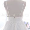 A-line Spaghetti Sweetheart Beaded Appliques Ruched Belt Adorned Flower Sweep Train Tulle Lace over Satin Wedding Dresses