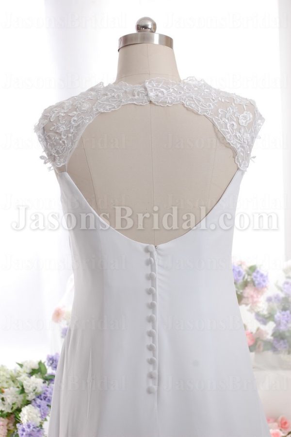 A-line Queen Anne Neckline Asymmetrical Ruched Beaded Appliques Open Back Sweep Train Chiffon over Satin Wedding Dresses