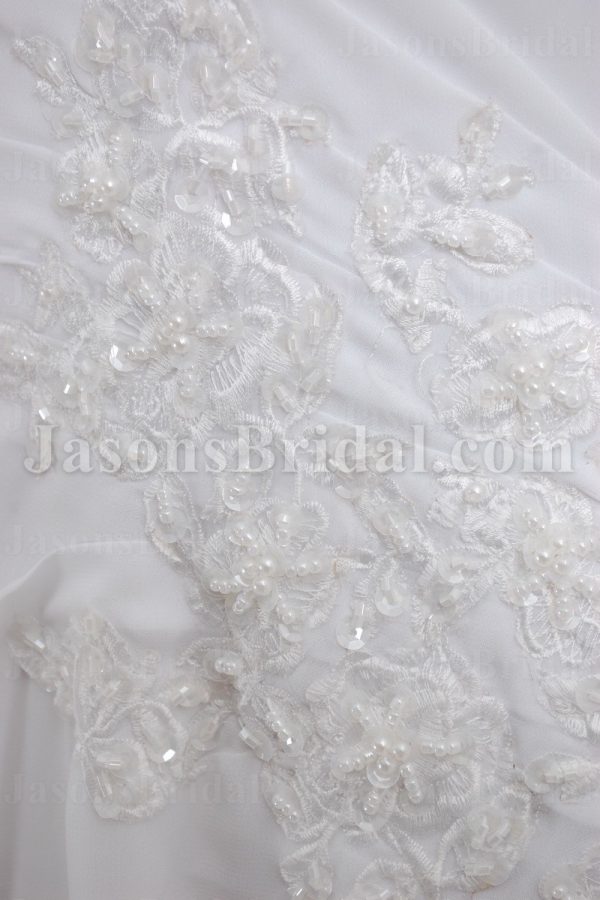A-line Queen Anne Neckline Asymmetrical Ruched Beaded Appliques Open Back Sweep Train Chiffon over Satin Wedding Dresses