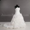 Dramatic Ball Gown Sweetheart Adorned Flowers Asymmetrical Ruched Chapel Train Spiral Wave Organza Wedding Dresses
