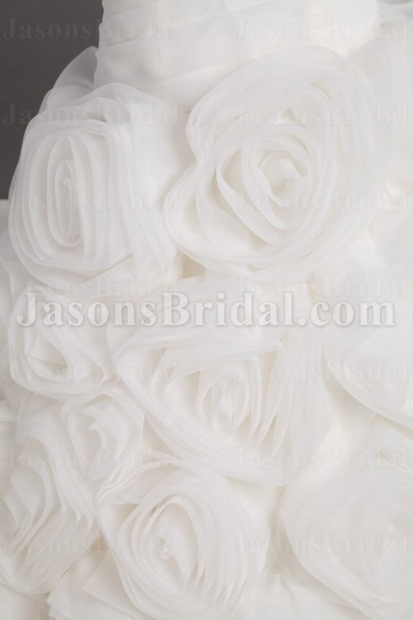 Dramatic Ball Gown Sweetheart Adorned Flowers Asymmetrical Ruched Chapel Train Spiral Wave Organza Wedding Dresses