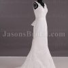 Trumpet Sleeveless Scalloped V-neck Ribbon Low Back Sweep Train Lace over Satin Wedding Dresses