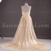 A-line Scalloped Sweetheart Allover Lace Bodice Ribbon Adorned Flowers Appliques Chapel Train Pleated Satin Wedding Dresses