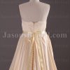 A-line Scalloped Sweetheart Allover Lace Bodice Ribbon Adorned Flowers Appliques Chapel Train Pleated Satin Wedding Dresses