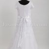 Modest Fit-and-Flare Short Sleeves Bateau Neckline Beaded Embroidered Belt Sweep Train Lace over Satin Wedding Dresses