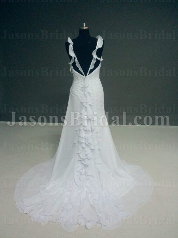 Princess A-line Frilled Straps Sweetheart Beaded Ruched Sweep Train Ruffled Chiffon Wedding Dresses