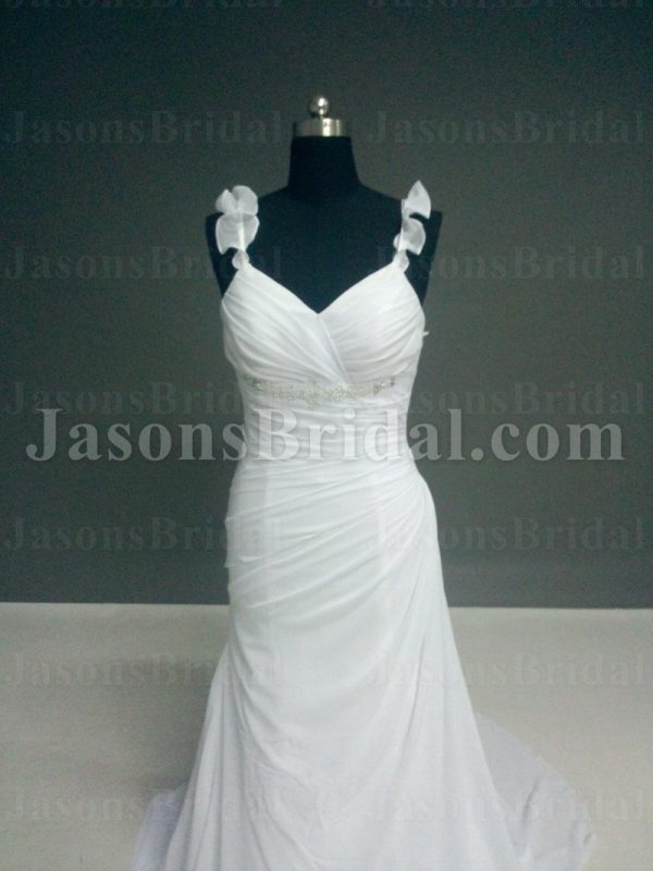 Princess A-line Frilled Straps Sweetheart Beaded Ruched Sweep Train Ruffled Chiffon Wedding Dresses