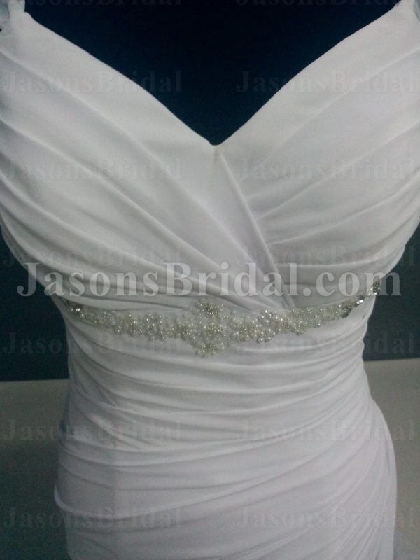 Princess A-line Frilled Straps Sweetheart Beaded Ruched Sweep Train Ruffled Chiffon Wedding Dresses