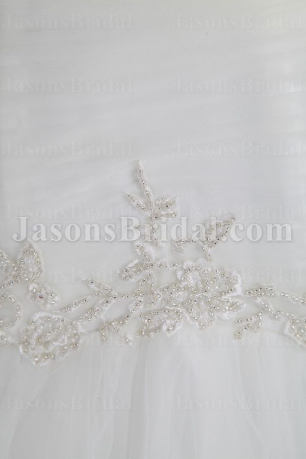 Glamorous Trumpet Sweetheart Beaded Embroidered Asymmetrical Ruched Sweep Train Tulle Wedding Dresses