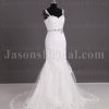 Mermaid Appliqued Spaghetti Sweetheart Jeweled Waistline Sweep Train Lace over Satin Wedding Dresses