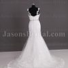 Mermaid Appliqued Spaghetti Sweetheart Jeweled Waistline Sweep Train Lace over Satin Wedding Dresses