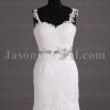 Mermaid Appliqued Spaghetti Sweetheart Jeweled Waistline Sweep Train Lace over Satin Wedding Dresses