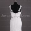 Mermaid Appliqued Spaghetti Sweetheart Jeweled Waistline Sweep Train Lace over Satin Wedding Dresses