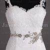 Mermaid Appliqued Spaghetti Sweetheart Jeweled Waistline Sweep Train Lace over Satin Wedding Dresses