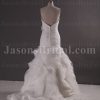Glamorous Trumpet Sweetheart Ruched Adorned Beaded Flowers Sweep Train Spiral Wave Organza Wedding Dresses