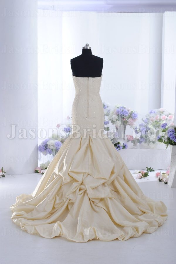 Glamorous Trumpet Sweetheart Allover Beaded Embroidered Bubble Hem Pick-up Sweep Train Pleated Taffeta Wedding Dresses