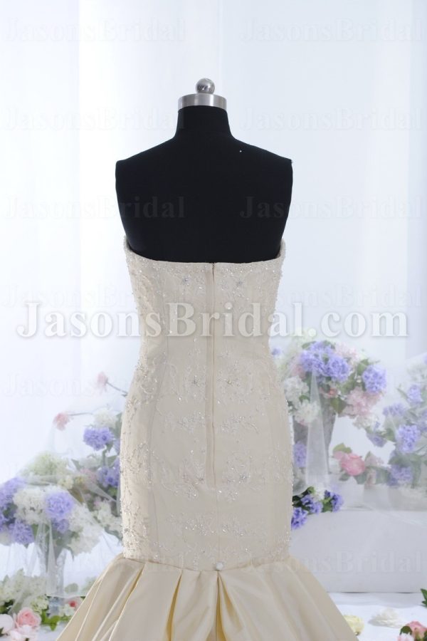 Glamorous Trumpet Sweetheart Allover Beaded Embroidered Bubble Hem Pick-up Sweep Train Pleated Taffeta Wedding Dresses