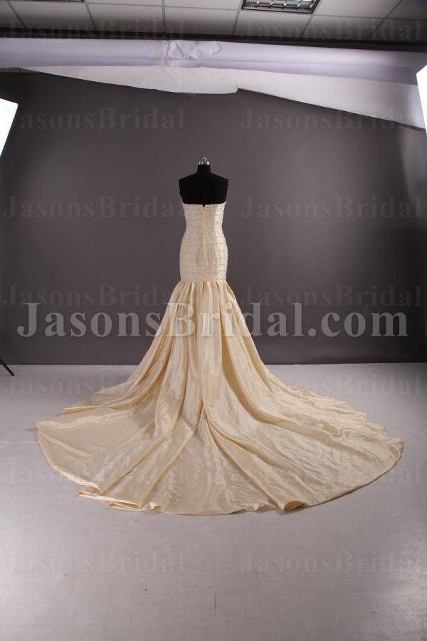 Glamorous Trumpet Sweetheart Allover Beaded Embroidered Chapel Train Pleated Taffeta Wedding Dresses