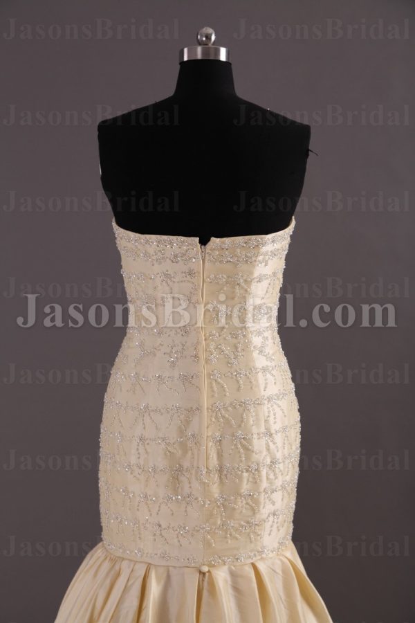 Glamorous Trumpet Sweetheart Allover Beaded Embroidered Chapel Train Pleated Taffeta Wedding Dresses