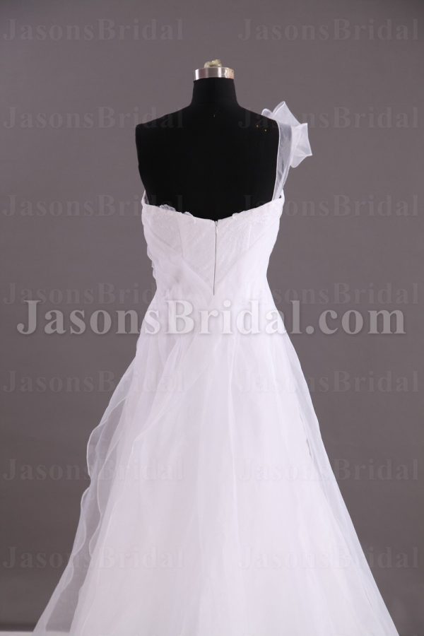 Princess A-line Floral One-shoulder Asymmetrical Pleated Scalloped Front Slit Sweep Train Tulle Wedding Dresses