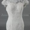 Fit-and-Flare Off-the-shoulder Bateau Low Back Floor Length Lace Wedding Dresses with Detachable Train