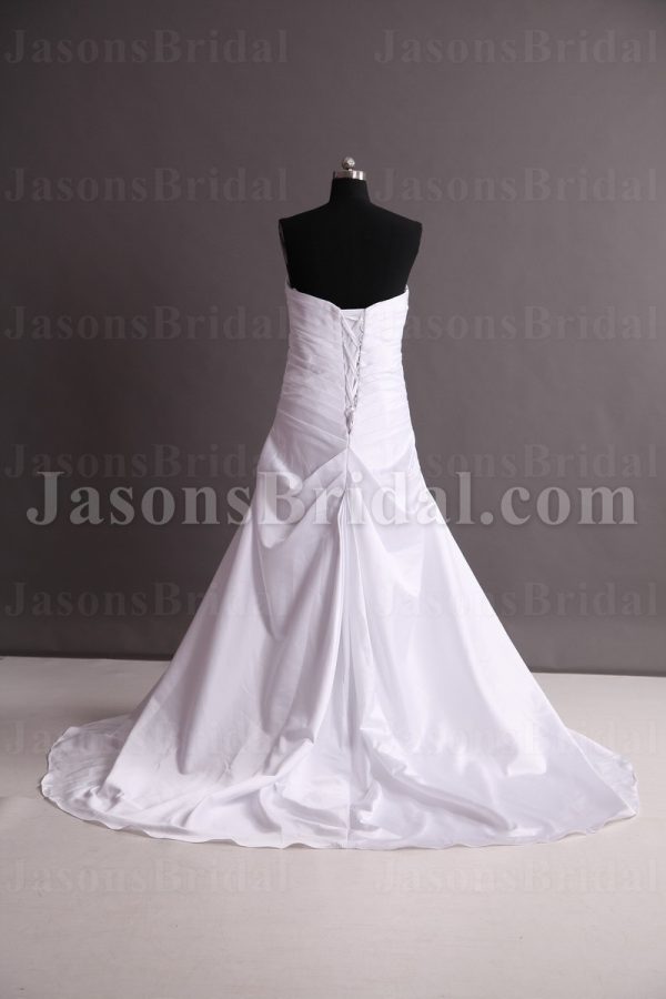 Elegant Fit-and-Flare Sweetheart Ruched Bodice Side Draped Sweep Train Satin Wedding Dresses