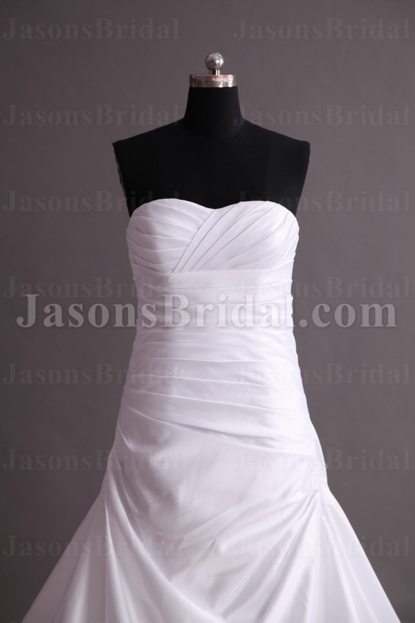 Elegant Fit-and-Flare Sweetheart Ruched Bodice Side Draped Sweep Train Satin Wedding Dresses