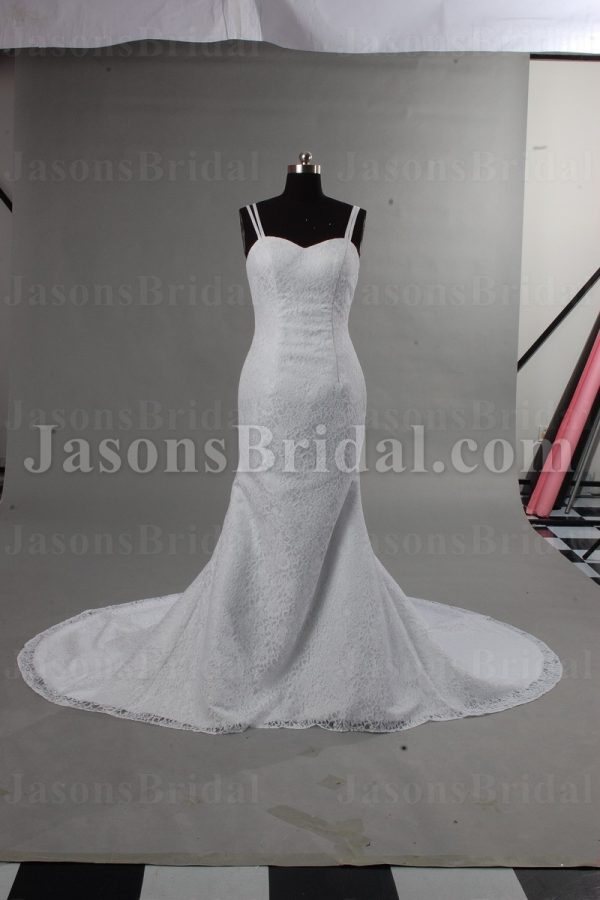 Ball Gown Effect Mermaid Double Spaghett Straps Sweetheart Lace Bodice Waistband Detachable Pleated Illusion Organza Overskirt Wedding Dresses