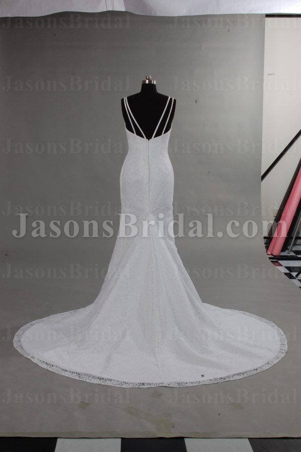 Ball Gown Effect Mermaid Double Spaghett Straps Sweetheart Lace Bodice Waistband Detachable Pleated Illusion Organza Overskirt Wedding Dresses