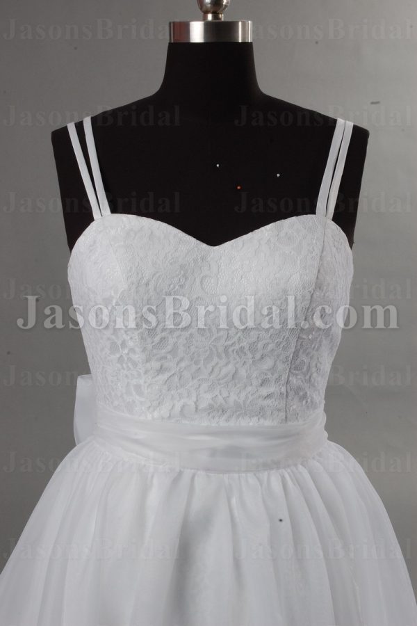 Ball Gown Effect Mermaid Double Spaghett Straps Sweetheart Lace Bodice Waistband Detachable Pleated Illusion Organza Overskirt Wedding Dresses