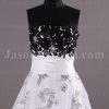 A-line Strapless Beaded Appliqued Bodice Ruched Belt Embroidered Sweep Train Organza over Satin Wedding Dresses
