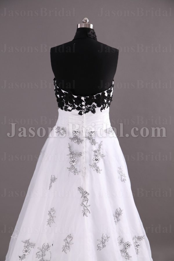 A-line Strapless Beaded Appliqued Bodice Ruched Belt Embroidered Sweep Train Organza over Satin Wedding Dresses