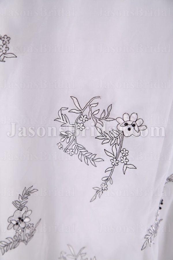 A-line Strapless Beaded Appliqued Bodice Ruched Belt Embroidered Sweep Train Organza over Satin Wedding Dresses
