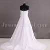 Gorgeous A-line Scalloped Sweetheart Ruched Belt Adorned Flower Sweep Train Lace Wedding Dresses