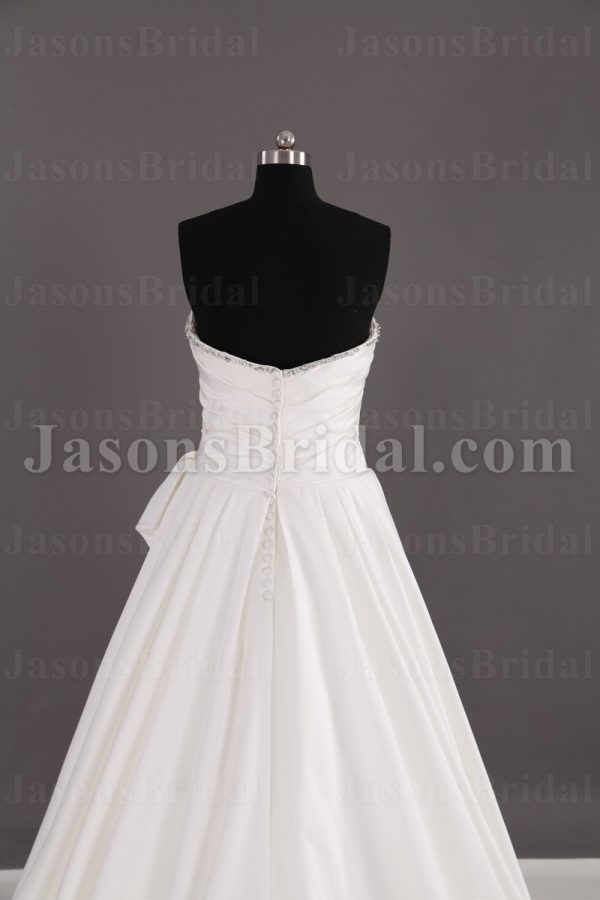Princess A-line Beaded Sweetheart Asymmetrical Ruched Side Draped Sweep Train Pleated Satin Wedding Dresses
