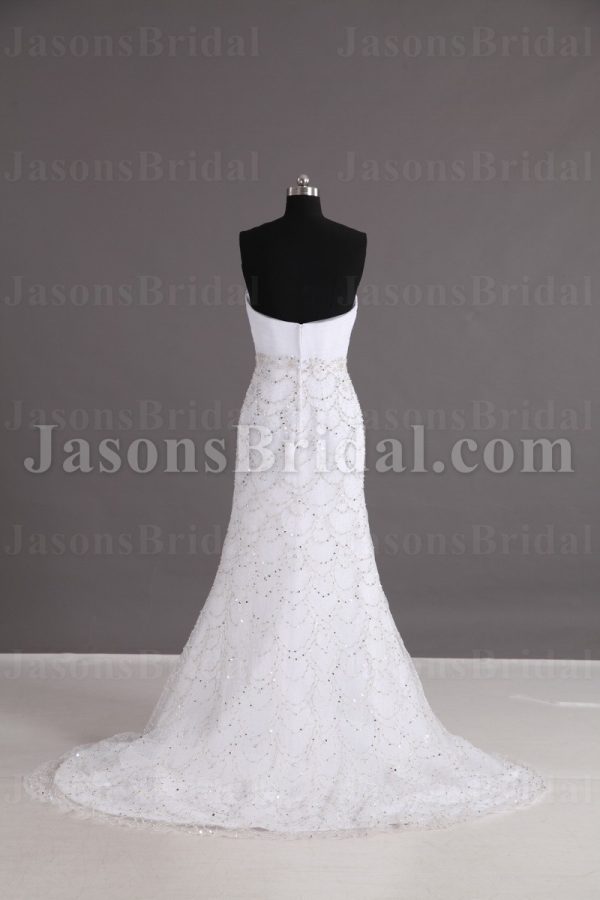Fit-and-Flare Sweetheart Ruched Bodice Beaded Sequins Embellished Sweep Train Tulle Wedding Dresses